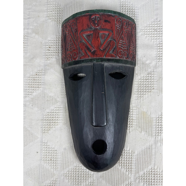 Hand Carved Wooden Tribal Mask Red & Black Finish Wall Hanging Temor Indonesia