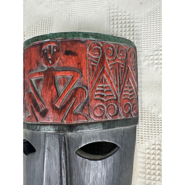 Hand Carved Wooden Tribal Mask Red & Black Finish Wall Hanging Temor Indonesia