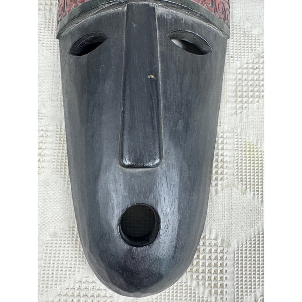 Hand Carved Wooden Tribal Mask Red & Black Finish Wall Hanging Temor Indonesia