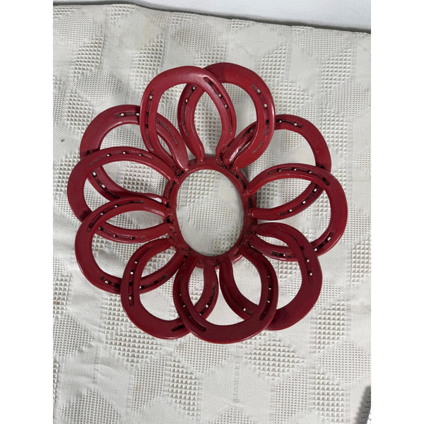 Red Handmade Horseshoe Bowl 12 Inch Rustic Metal Decor Rustic Farmhouse Western