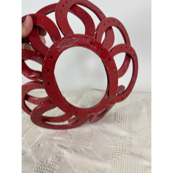 Red Handmade Horseshoe Bowl 12 Inch Rustic Metal Decor Rustic Farmhouse Western