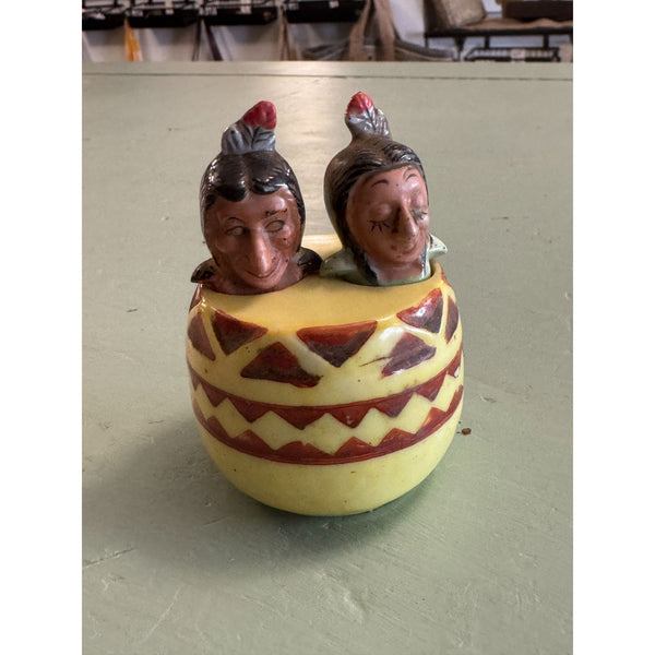 Vintage 1950s Native American Nodder Salt and Pepper Shakers Ceramic Hand Painted