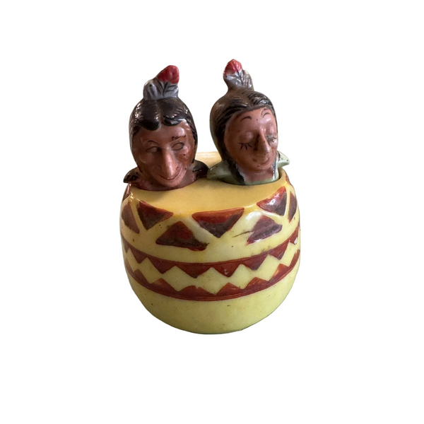 Vintage 1950s Native American Nodder Salt and Pepper Shakers Ceramic Hand Painted
