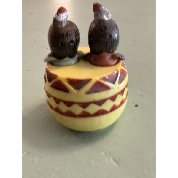Vintage 1950s Native American Nodder Salt and Pepper Shakers Ceramic Hand Painted