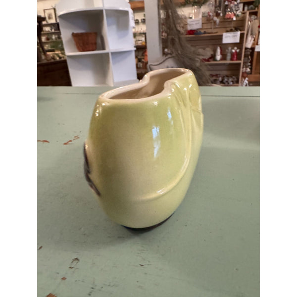 Vintage Royal Copley Chartreuse Brown Ceramic Planter Oval Shape Leaf Design