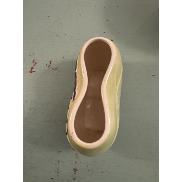 Vintage Royal Copley Chartreuse Brown Ceramic Planter Oval Shape Leaf Design