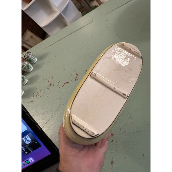 Vintage Royal Copley Chartreuse Brown Ceramic Planter Oval Shape Leaf Design