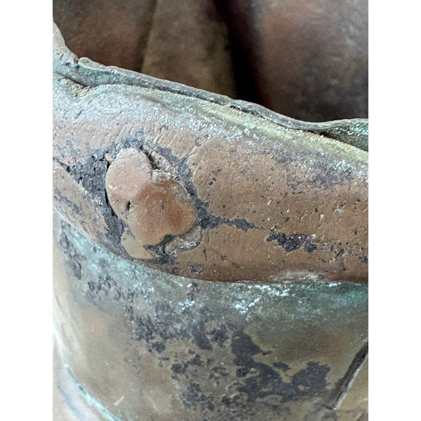 Antique 19th Century Handcrafted Dovetailed Copper Pitcher w Hand Pounded Rivets