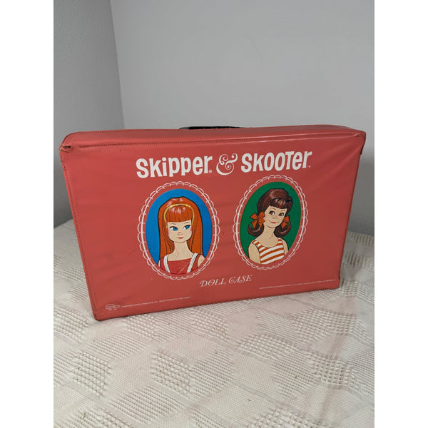 Skipper & Skooter 1965 Mattel Red Vinyl Doll Case With Handle & Compartments