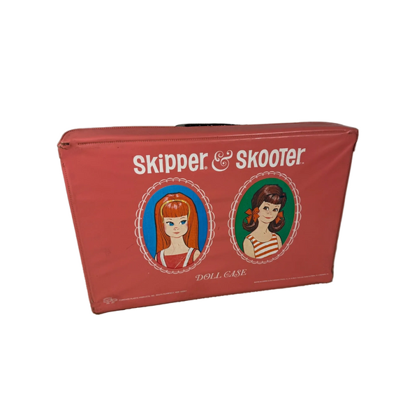 Skipper & Skooter 1965 Mattel Red Vinyl Doll Case With Handle & Compartments