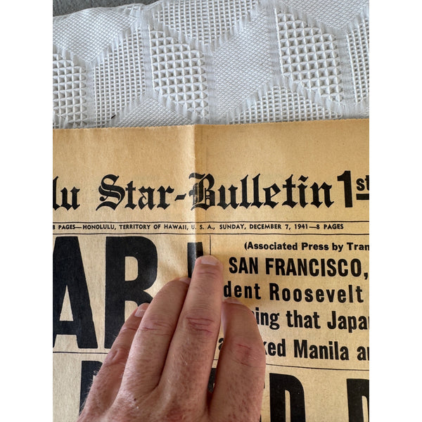 Honolulu Star Bulletin Newspaper Pearl Harbor Attack Headline Replica Souvenir