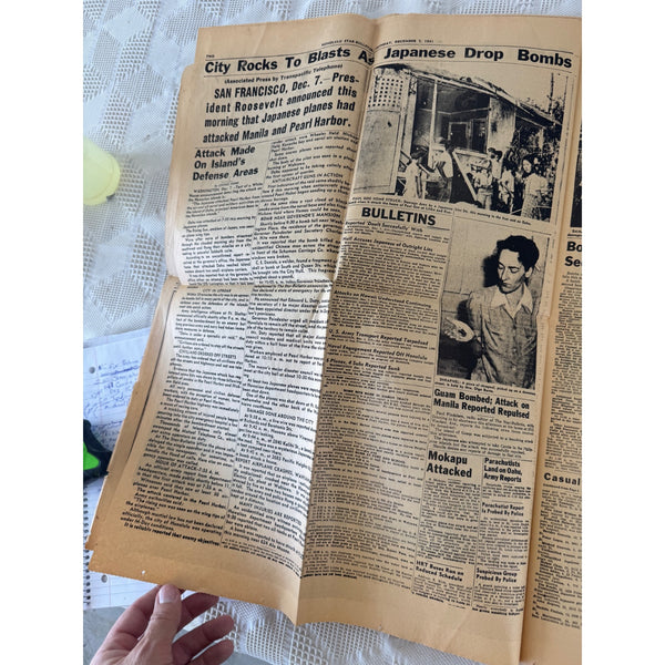 Honolulu Star Bulletin Newspaper Pearl Harbor Attack Headline Replica Souvenir