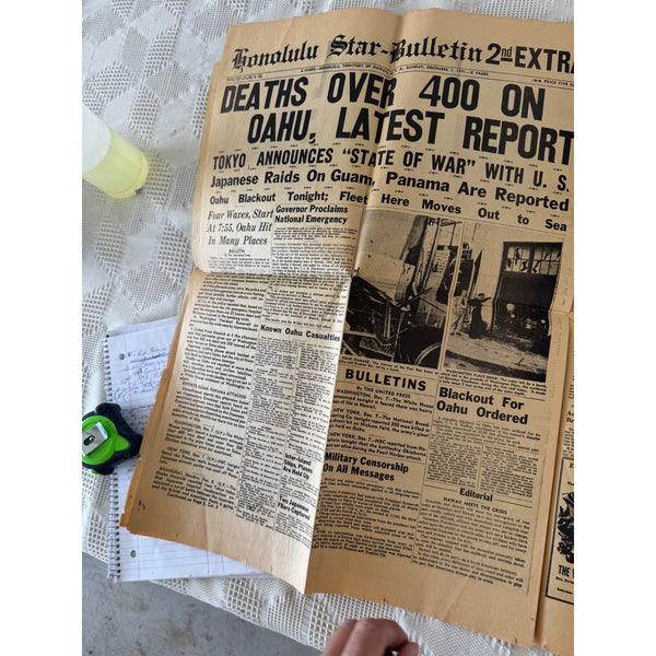 Honolulu Star Bulletin Newspaper Pearl Harbor Attack Headline Replica Souvenir