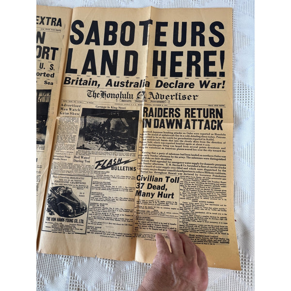 Honolulu Star Bulletin Newspaper Pearl Harbor Attack Headline Replica Souvenir