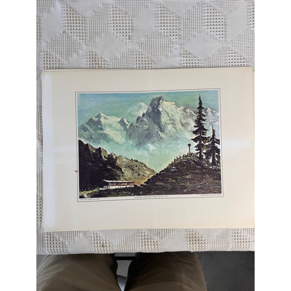 Austrian Mountain Scene Oil Print On Paper Vintage 1968 By Eisenhower College