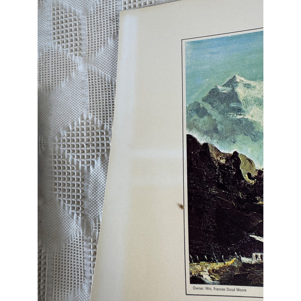 Austrian Mountain Scene Oil Print On Paper Vintage 1968 By Eisenhower College