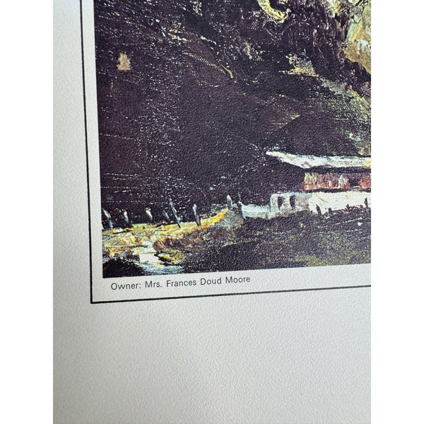 Austrian Mountain Scene Oil Print On Paper Vintage 1968 By Eisenhower College