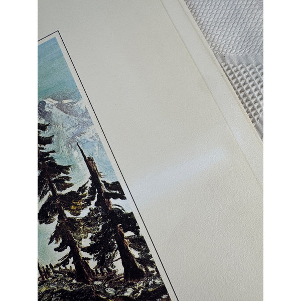 Austrian Mountain Scene Oil Print On Paper Vintage 1968 By Eisenhower College