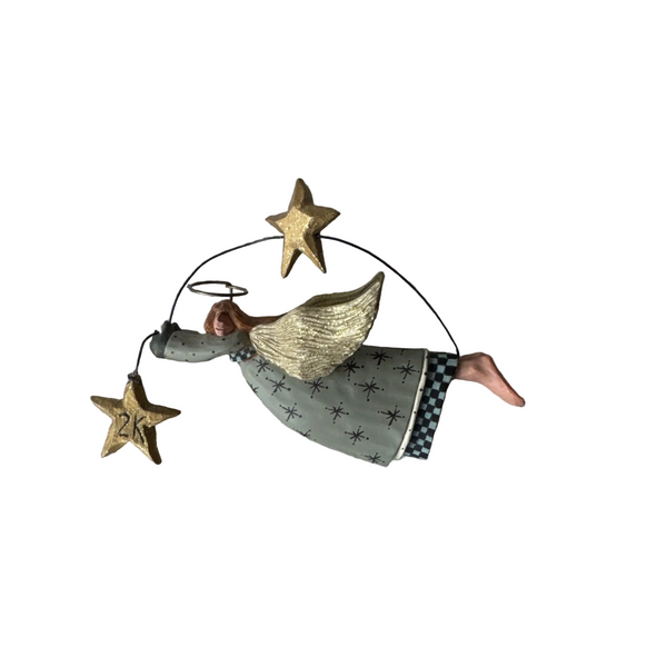 Vintage Williraye Studio Angel Christmas Ornament w Gold Wings 2K Star Y2K