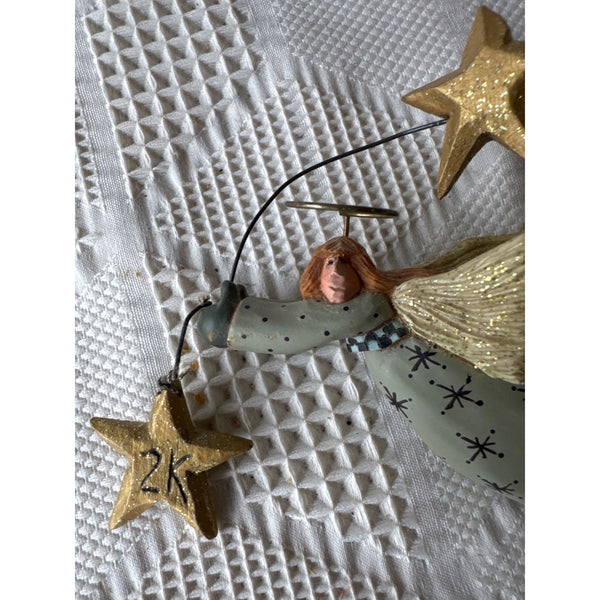 Vintage Williraye Studio Angel Christmas Ornament w Gold Wings 2K Star Y2K