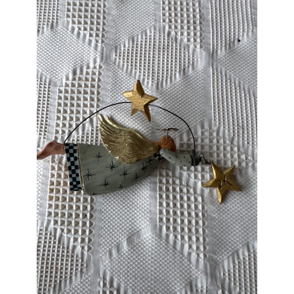 Vintage Williraye Studio Angel Christmas Ornament w Gold Wings 2K Star Y2K