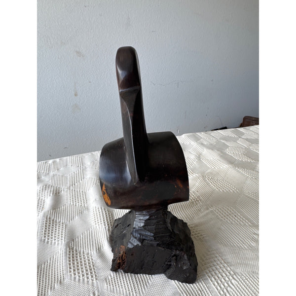 Hand Carved Ironwood Pelican Sculpture With Rustic Base Mid Century Vintage