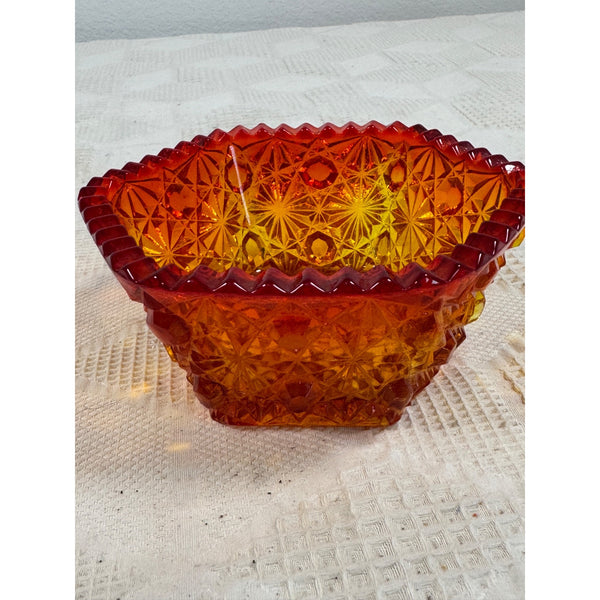 LE Smith Amberina Glass Bowl Daisy Button Pattern Hexagon Shape Vintage 1950s