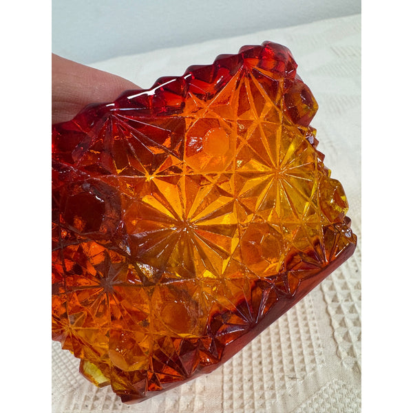 LE Smith Amberina Glass Bowl Daisy Button Pattern Hexagon Shape Vintage 1950s