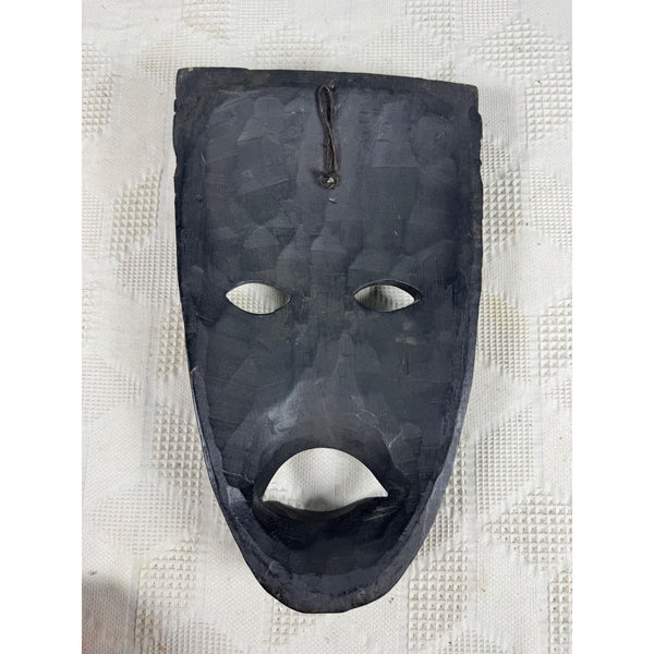 Hand Carved Wooden Mask Temor Indonesia Wall Hanging Black with Floral Accents