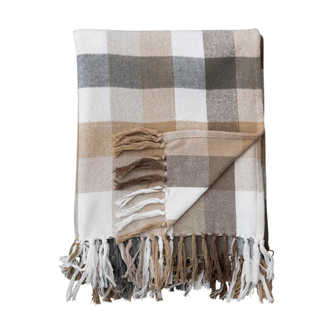 Brushed Cotton Flannel Throw w/ Fringe
