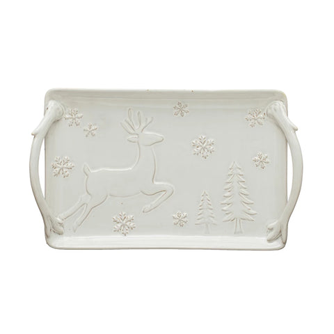 Debossed Stoneware Tray w/ Deer