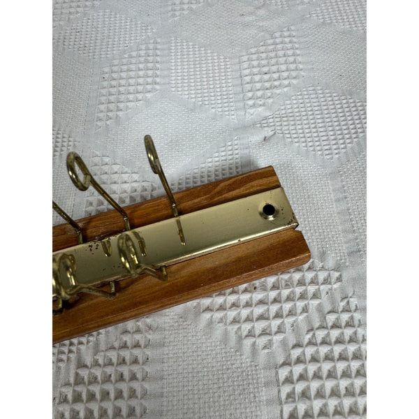Vintage c1970s Wood and Brass Wall Mount Tie Rack or Belt Jewelry Hanger