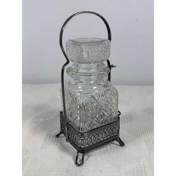 Vintage Cut Glass Pickle Jar With Silver Plated Caddy Likely English Sheffield
