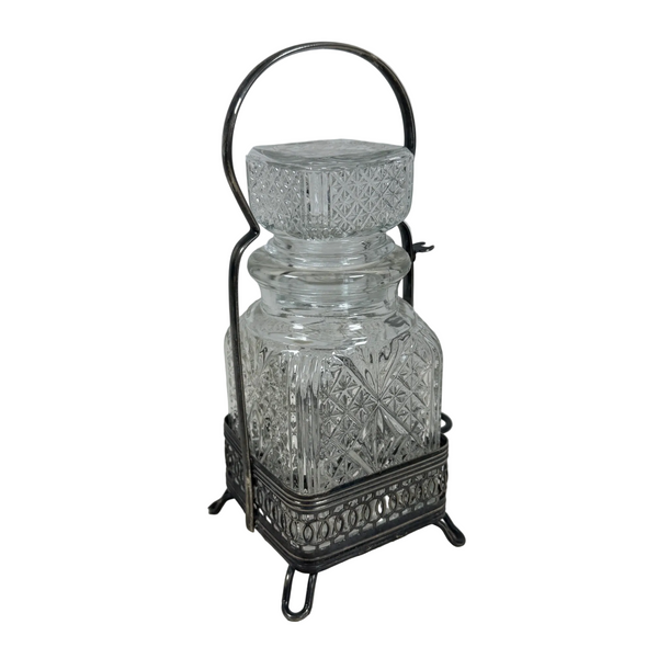 Vintage Cut Glass Pickle Jar With Silver Plated Caddy Likely English Sheffield 