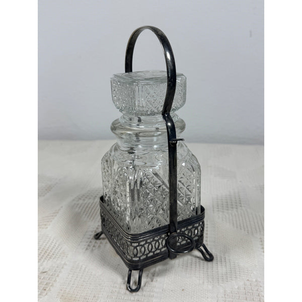 Vintage Cut Glass Pickle Jar With Silver Plated Caddy Likely English Sheffield