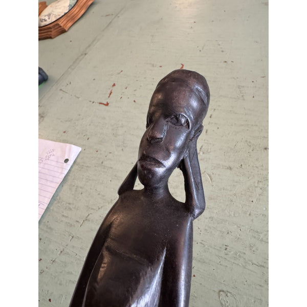 Vintage Mid Century African Ebony Wood Statue Of Tribal Woman Figurine