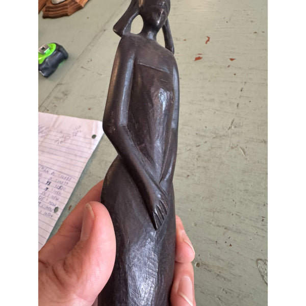 Vintage Mid Century African Ebony Wood Statue Of Tribal Woman Figurine