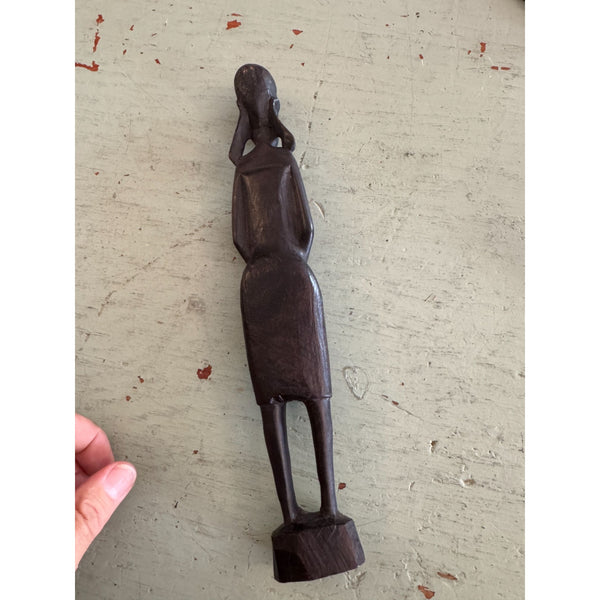 Vintage Mid Century African Ebony Wood Statue Of Tribal Woman Figurine