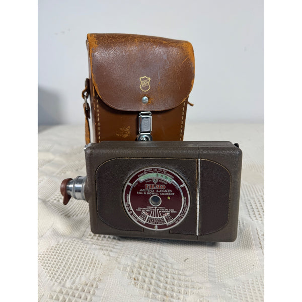 Vintage Bell and Howell Filmo Auto Load 8mm Movie Camera With Brown Leather Case