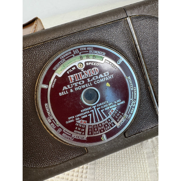 Vintage Bell and Howell Filmo Auto Load 8mm Movie Camera With Brown Leather Case
