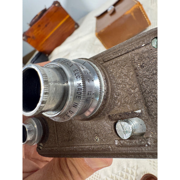 Vintage Bell and Howell Filmo Auto Load 8mm Movie Camera With Brown Leather Case