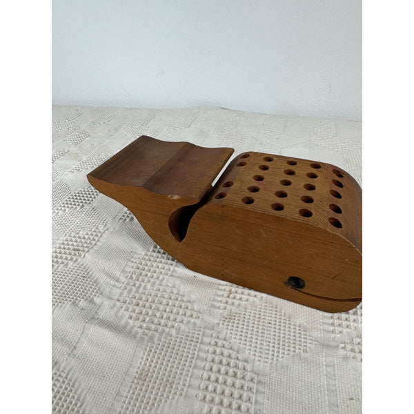 Wooden Whale Shaped Pen or Pencil Holder w 24 holes for Desk Organization Decor