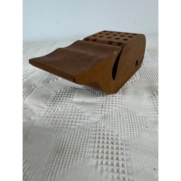Wooden Whale Shaped Pen or Pencil Holder w 24 holes for Desk Organization Decor