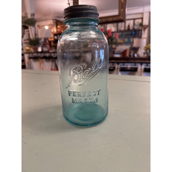 Ball Perfect Mason Half Gallon Aqua Blue Jar With Zinc Lid Vintage Collectible No 6