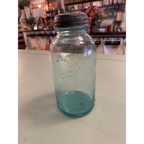 Ball Perfect Mason Half Gallon Aqua Blue Jar With Zinc Lid Vintage Collectible No 6