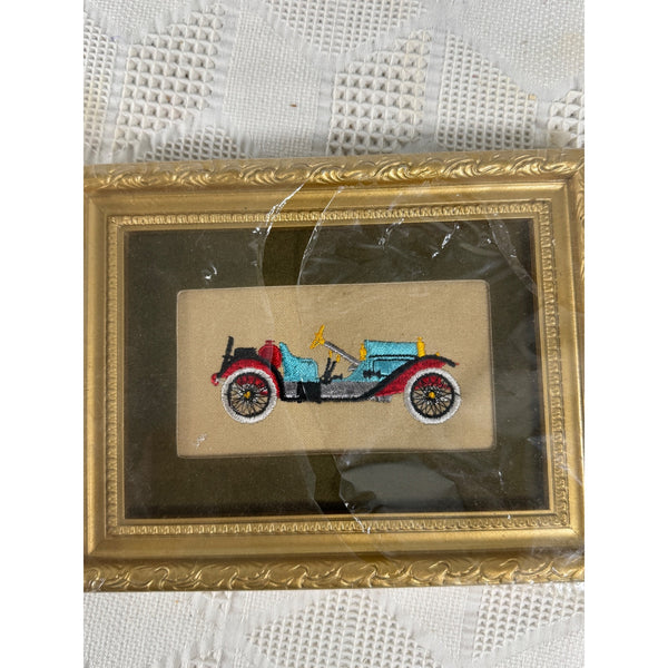 Hand Embroidered Vintage Car Art 1914 Stutz Bearcat Needle Painters Guild 1969