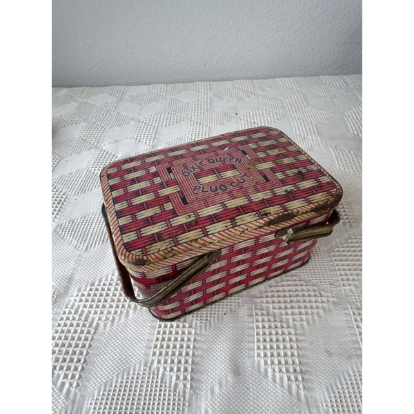 Vintage Dixie Queen Plug Cut Tobacco Tin Basket Design w Metal Handles