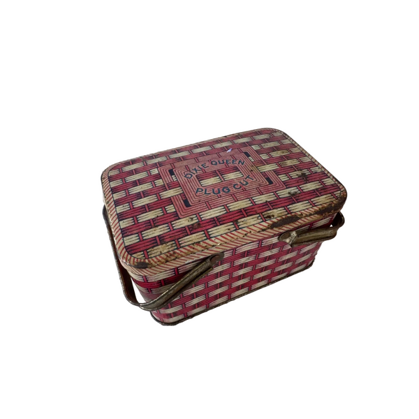 Vintage Dixie Queen Plug Cut Tobacco Tin Basket Design w Metal Handles