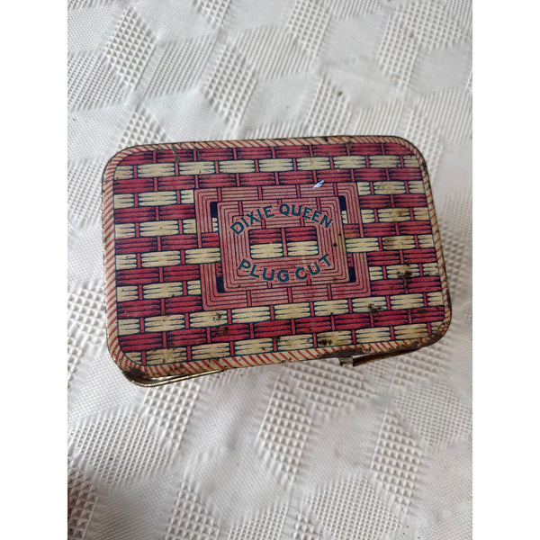 Vintage Dixie Queen Plug Cut Tobacco Tin Basket Design w Metal Handles