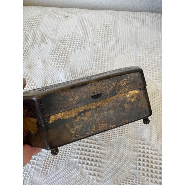 Antique Brass Tone Hexagonal Artstyle Chocolate Co Box w Intricate Etched Design